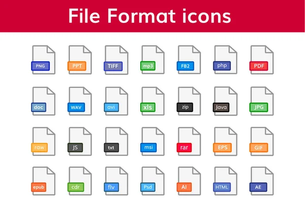 File format icon big set — Stock Illustration File format icon big set Royalty Free Stock Illustrations