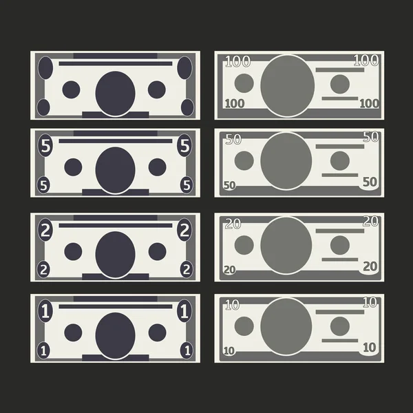 Set of Dollar banknotes. Vector dollar money — Stock Vector
