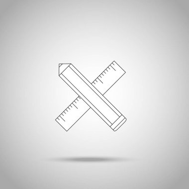 kalem ve cetvel anahat simgesi. Satırı çalışma simgesi 