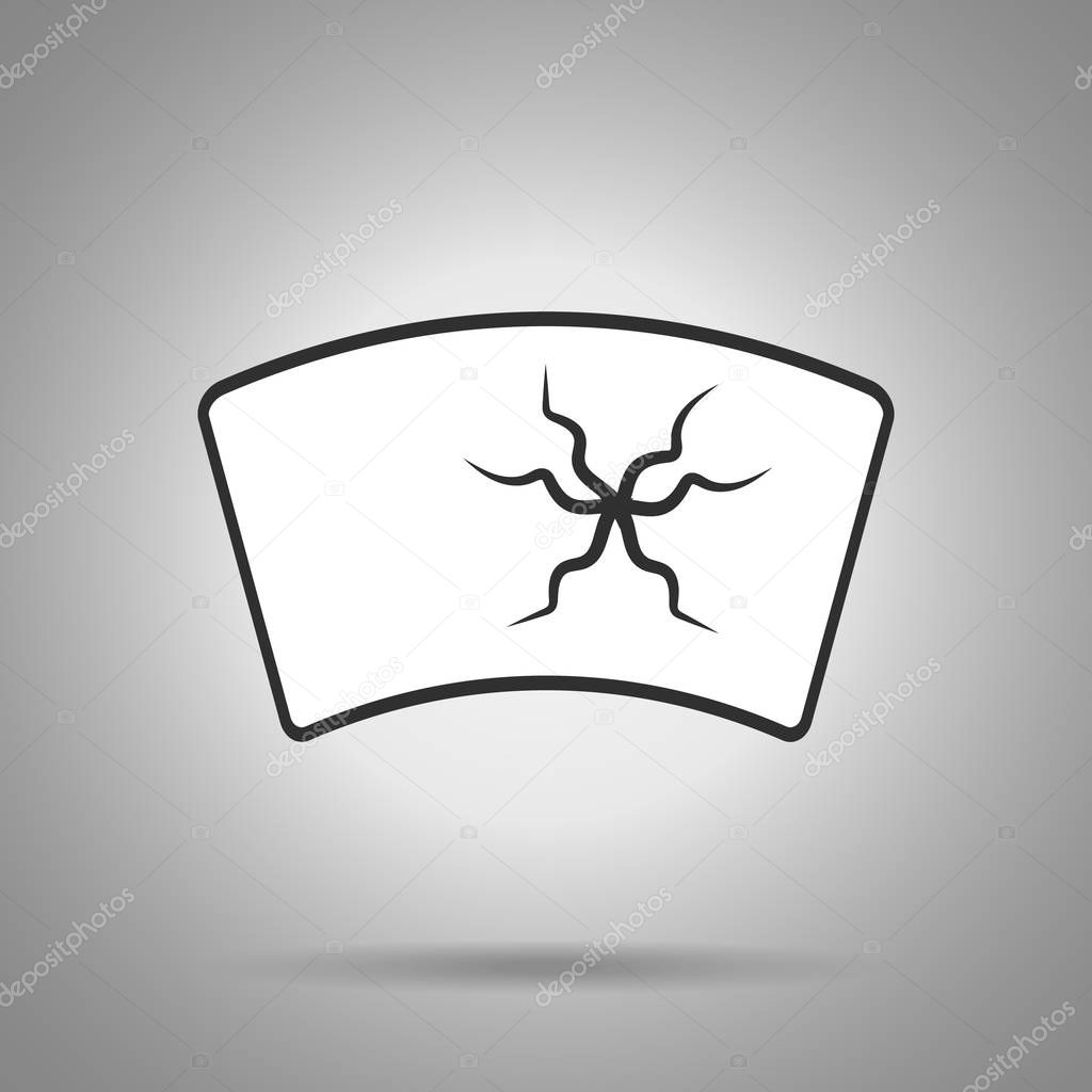 Broken windshield icon . windshield with huge crack