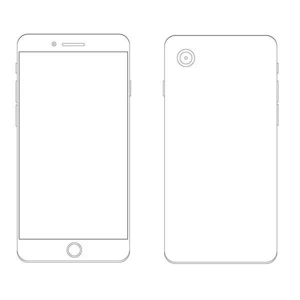 Plantilla de contorno de teléfono inteligente Dibujo de teléfono móvil para diseño — Vector de stock