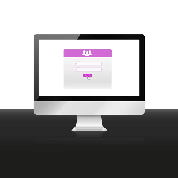Aanmeldingsformulier op computerscherm realistisch monitor met inloggen interface — Stockvector