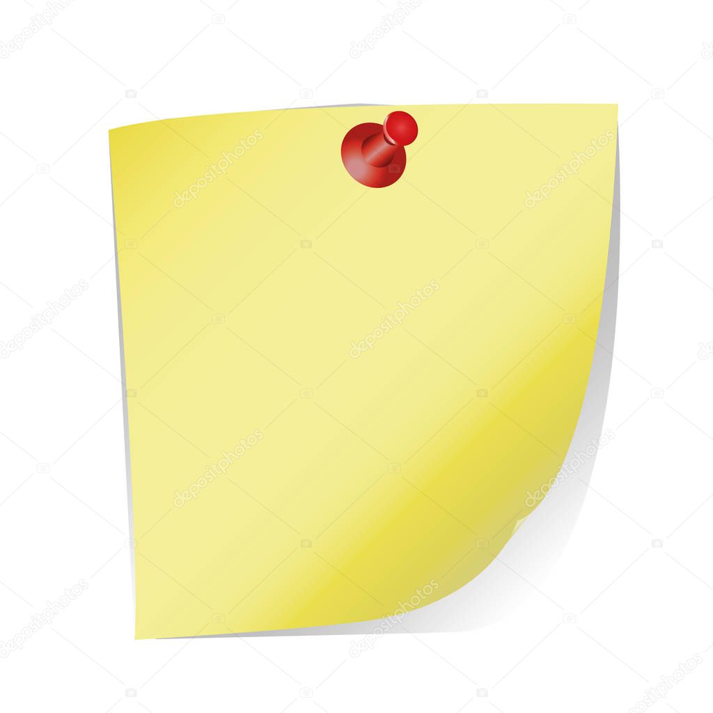 the sheet of paper with a curved edge and drawing pin