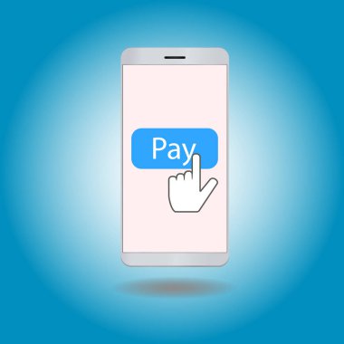 Smartphone ödeme düğmesini kullanarak ekran ve el imleci 