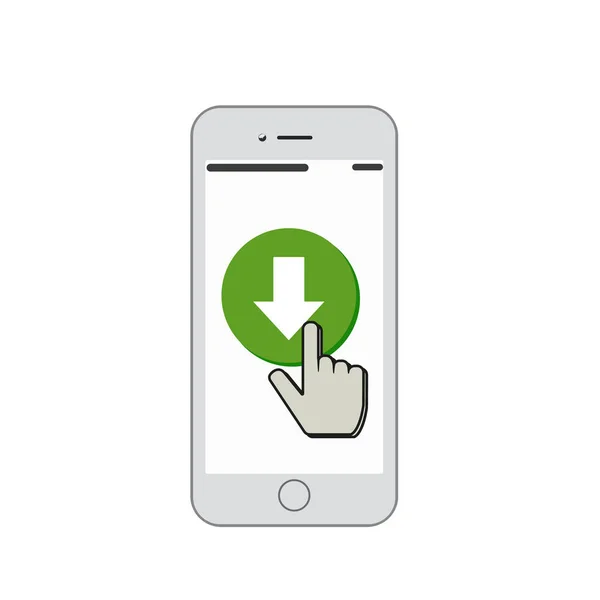 Мобільний телефон з кнопкою завантаження і пальцем — стоковий вектор