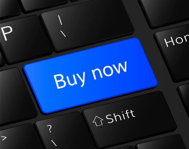 Şimdi düğme üstünde klavye satın. Şimdi kavramı satın. Ticaret illüstrasyon  