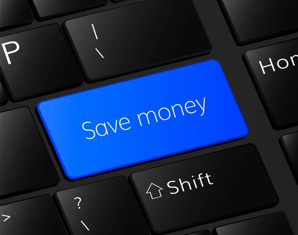 Risparmiare denaro pulsante sulla tastiera. Risparmiare denaro concetto. Risparmiare denaro illustrazione — Vettoriale Stock