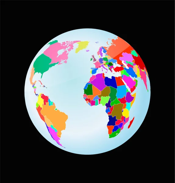 Третий глобус с политической картой мира. сфера земли в стиле игрушки — стоковый вектор