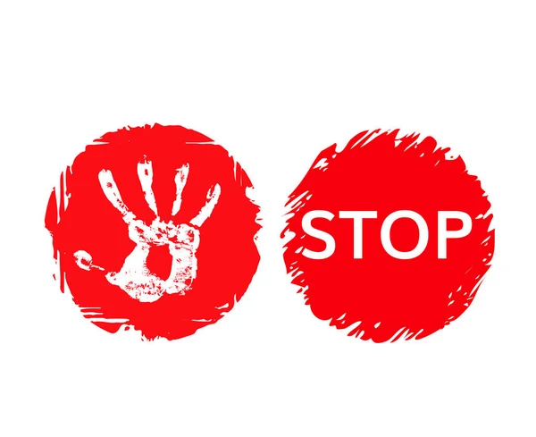 Stop grunge jel a kéz nyomtatási és a stop szót. Piros stop banner — Stock Vector