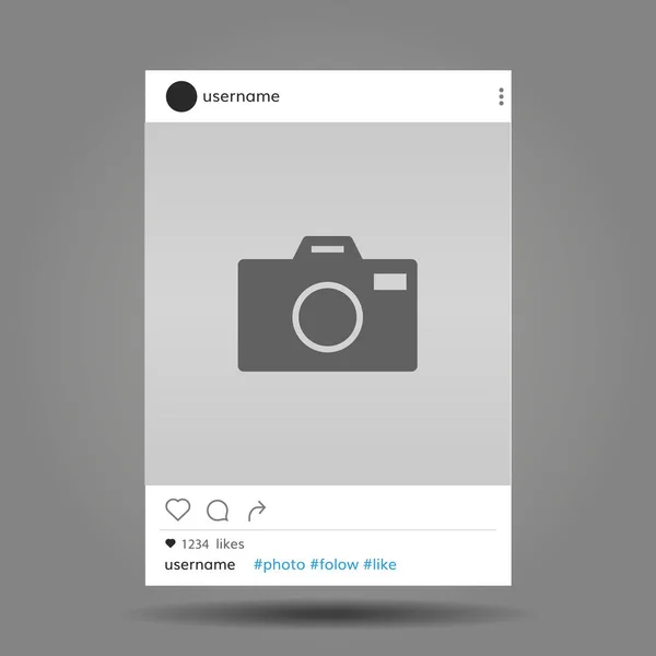 Quadro de post de rede social com nome de usuário e câmera de foto — Vetor de Stock