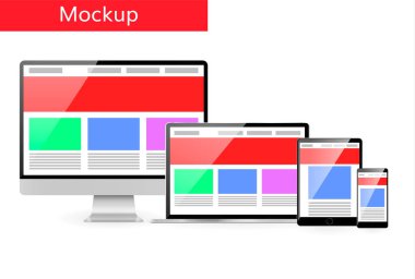 Duyarlı tasarım kavramı bilgisayar laptop tablet smartphone ile Web sitesi şablonu 