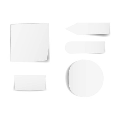 Boş yapışkan kağıt boş etiketlileri kıvrımlı köşeler ve gölgeler gerçekçi hatırlatma kağıtları koleksiyonu ayarla 