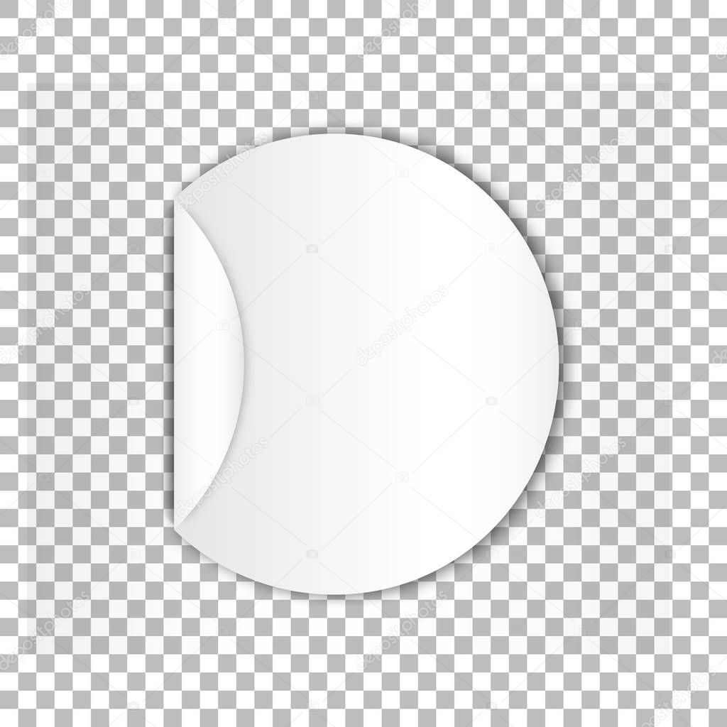 Blank round sticky paper sheet with curl age and high detailed shadows isolated on checked background 