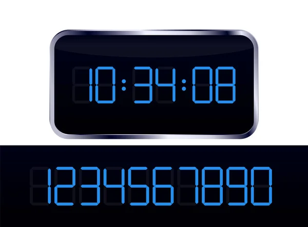 Reloj digital azul vector y conjunto de números — Vector de stock
