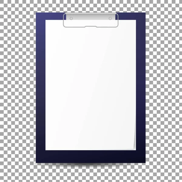 空白の紙のシートを使用して現実的なクリップボード。ベクトルのモックアップ。クリップボード上の明確な用紙 — ストックベクタ