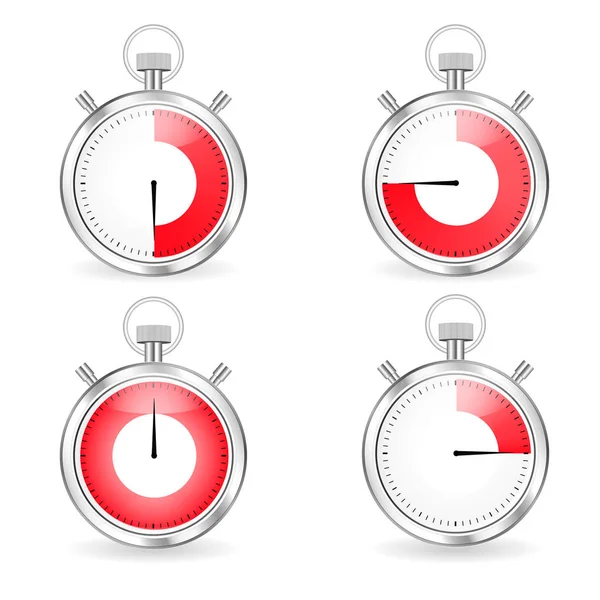 Conjunto de temporizadores digitales Temporizadores de colección de cronómetro con flecha y barra de tiempo roja — Vector de stock