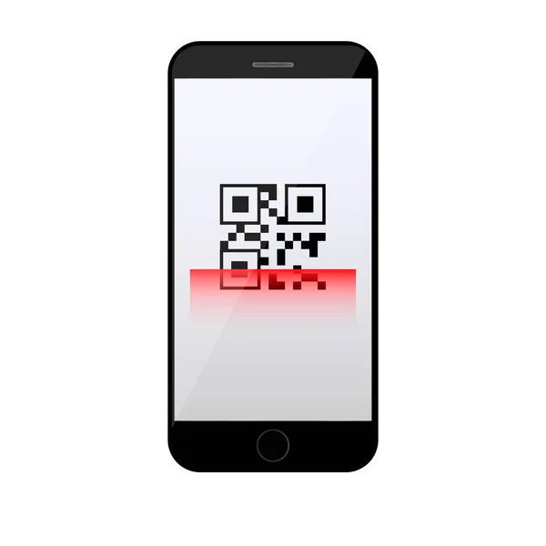 Escaneo de código qr en el escáner de código qr rojo del teléfono móvil — Vector de stock