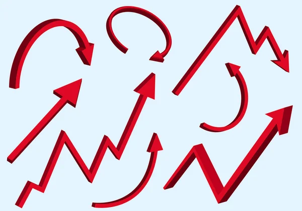 Panah merah 3d menata simbol panah grafik - Stok Vektor
