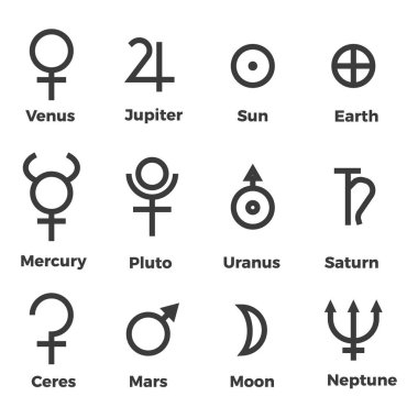 Solar system planets icons set  symbols  clipart