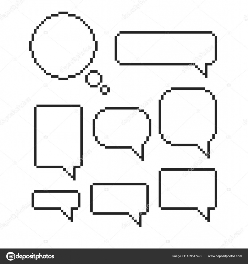 Pixel burbuja de voz conjunto de cuadros de diálogo de mosaico Vector de  stock #159547492 de ©DeziDezi, image size:1600x1700