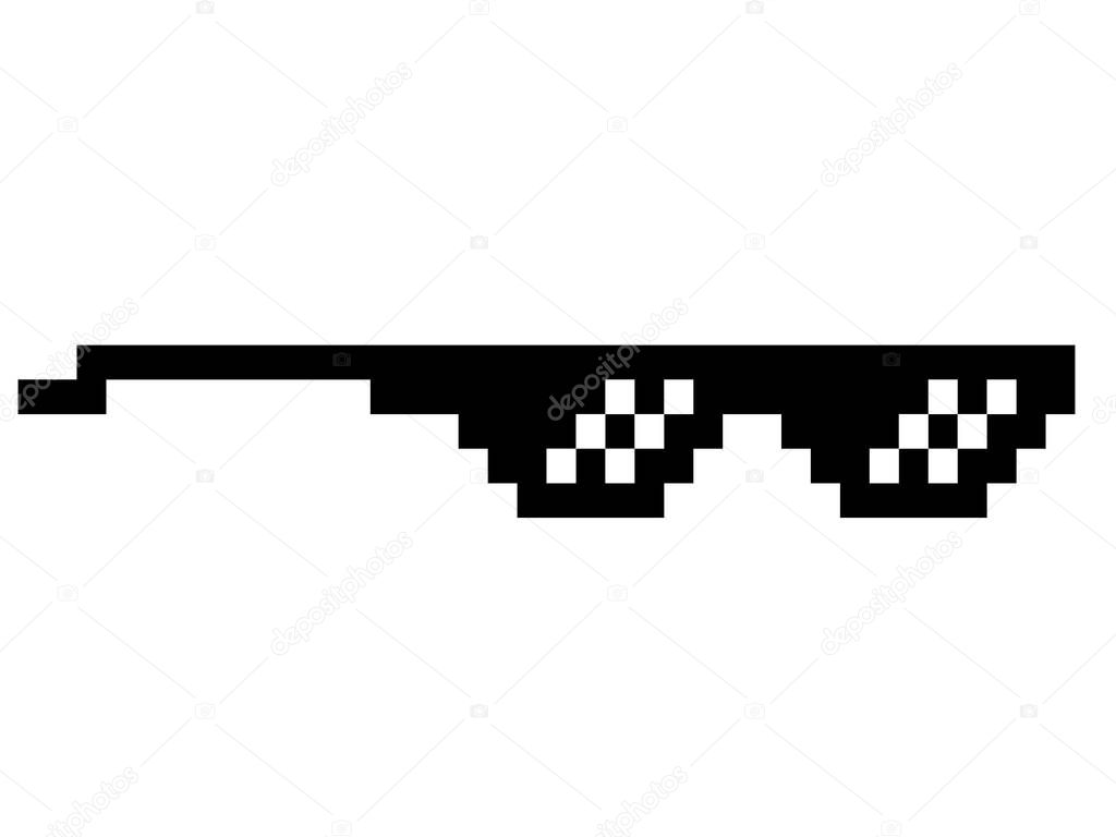 black thug life meme like glasses in pixel art 