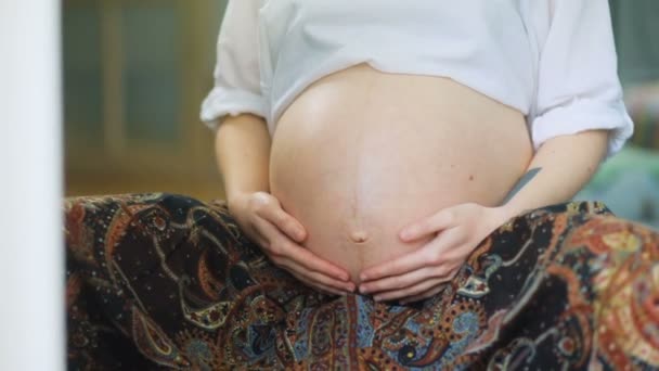 배를 만지는 임신부 — 비디오