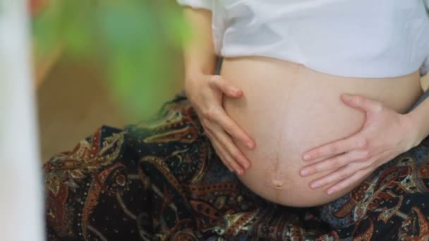 Mujer embarazada tocando el vientre — Vídeo de stock