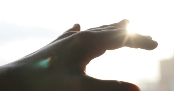 Hand trying to catch sun rays — Stock Video