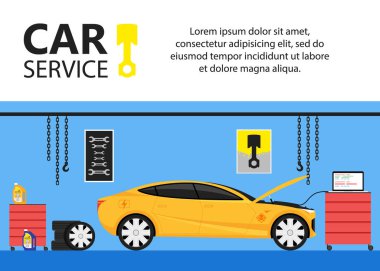 Araba servisi ve onarım. Otomatik Onarım Vektörü illüstrasyonu