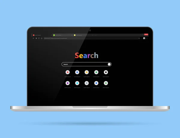 Browser Auf Laptop Dunklen Modus Abbildung — Stockvektor