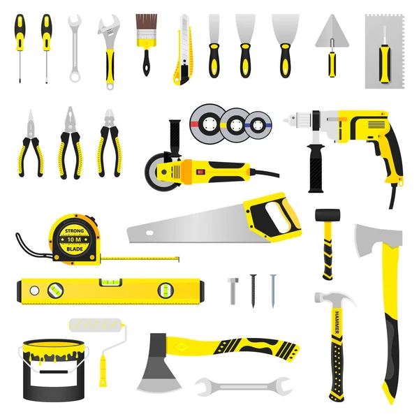 Construction Tools Set Vector Icons Illustration — Stock Vector