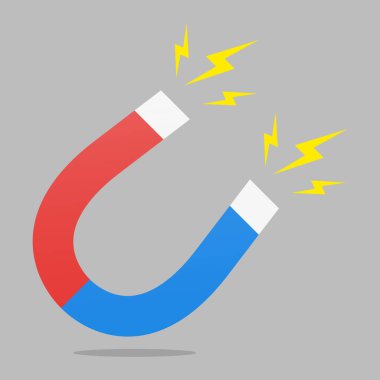 Manyetik güç işareti çizim vektörlü kırmızı ve mavi at nalı mıknatısı