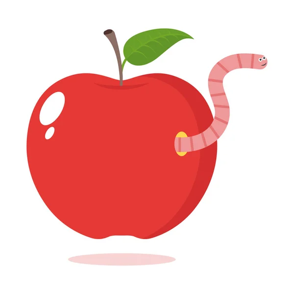 Gusano Dibujos Animados Manzana Ilustración Vector Rojo — Vector de stock