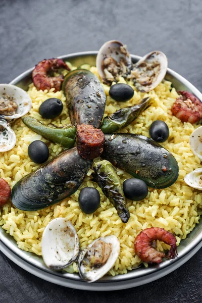 혼합된 해산물, 쌀 paella 유명한 전통적인 포르투갈 기간 — 스톡 사진