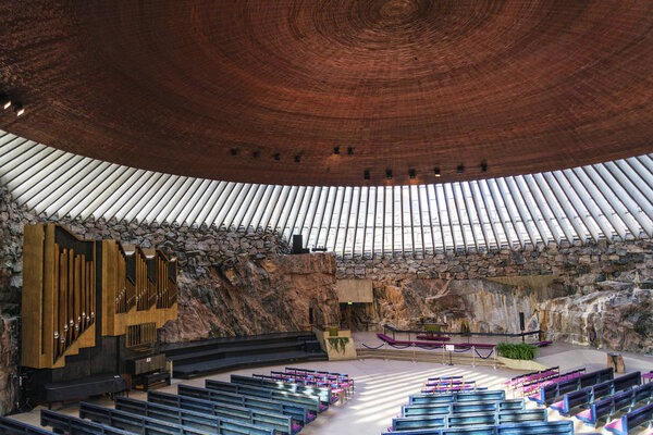 Temppeliaukio rock church famous landmark interior in helsinki f