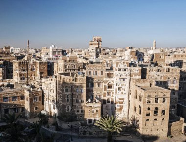 Merkez sanaa şehir eski şehir manzarası Yemen'deki görünümünü