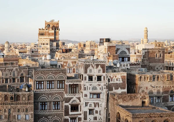 Vista da cidade de sanaa central skyline cidade velha no Iêmen — Fotografia de Stock