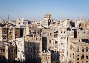 Merkez sanaa şehir eski şehir manzarası Yemen'deki görünümünü