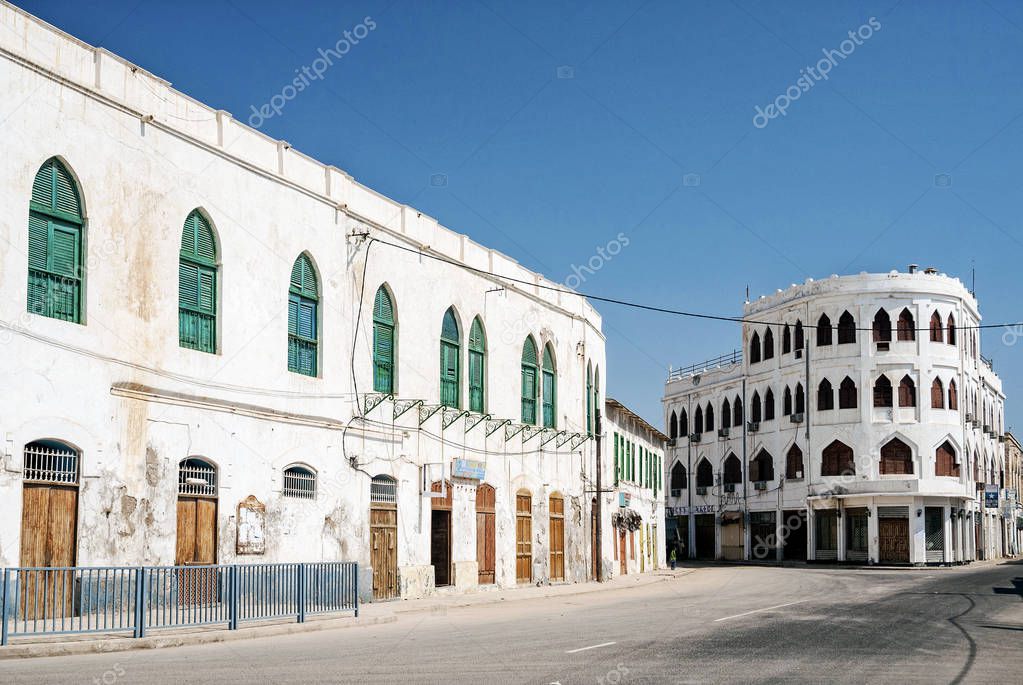 local architecture street in central massawa old town eritrea