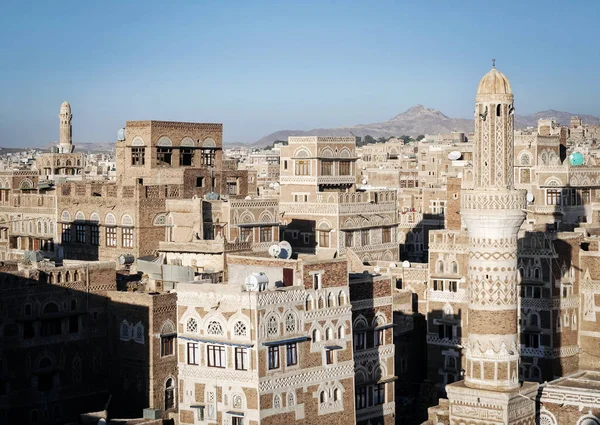 Merkez sanaa şehir eski şehir manzarası Yemen'deki görünümünü — Stok fotoğraf