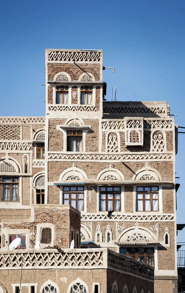 Sanaa ville vieille ville architecture traditionnelle bâtiments vue en y — Photo