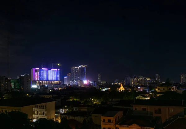 Belvárosi Központi Phnom Penh Város Éjszakai Kilátás Kambodzsában Naga World — Stock Fotó