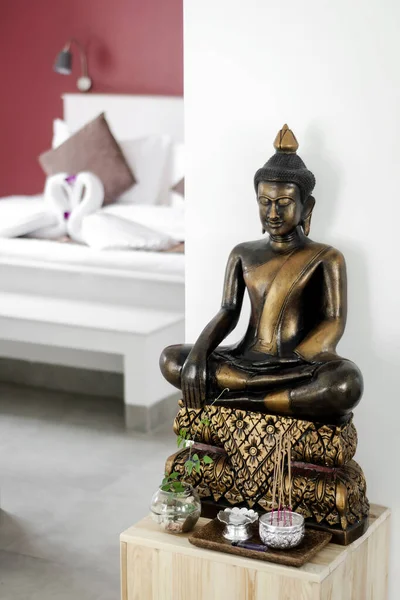 Bronce Buddha Estatua Diseño Interior Detalle Moderno Asiático Casa Sala — Foto de Stock