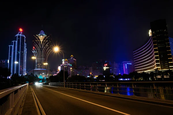 Miejski Widok Budynki Kasyna Nocy Chinach Makau — Zdjęcie stockowe