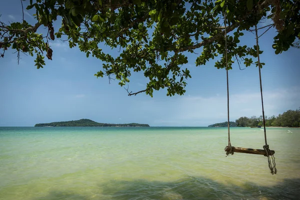 Rustic Rope Swing Long Beach Koh Kiev Paradise Island Sihanoukville — Stock Photo, Image