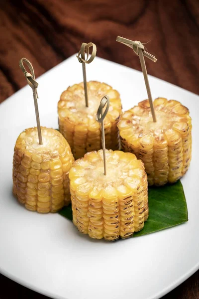 Sladká Kukuřice Cob Vegetariánské Tapas Svačinka Jídlo — Stock fotografie