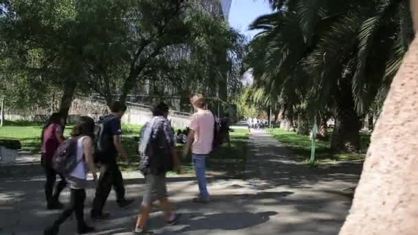Studenten lopen fro de camera — Stockvideo