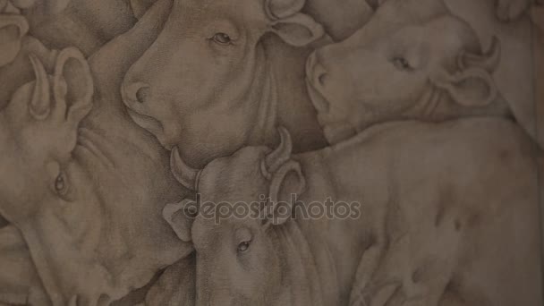 Konstnären skiss av tjurar — Stockvideo