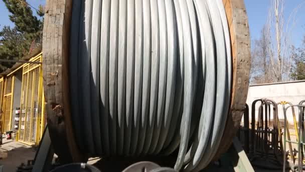 Industrial steel cable reel. — Stock Video