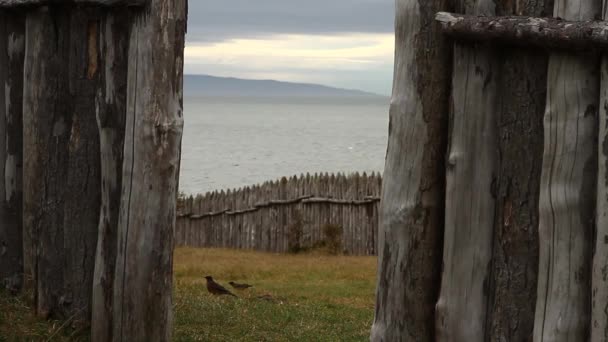 Valla de madera y océano — Vídeos de Stock